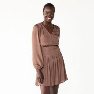 Nine West Petite Long Sleeve Smocked Mini Dress Petite Large NWT